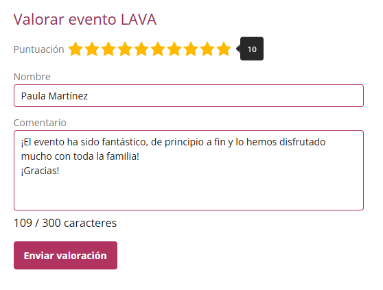 valoracion evento